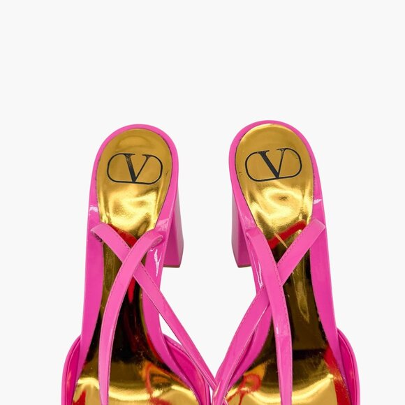 Valentino Garavani One Stud Pumps Pink Patent Leather Block Heel Size 40 US 10 - Picture 5 of 15